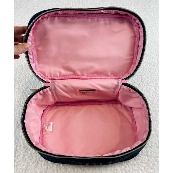 (NWT) JUICY COUTURE • Black/Pink Velour Rhinestone Travel Cosmetic Bag - Picture 9 of 16
